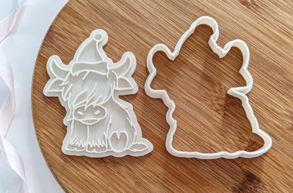 Christmas Highland Cow Cookie Cutter + Stamp - Image 2