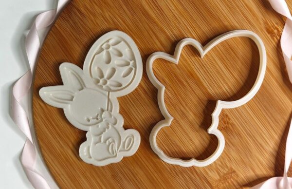 Bunny, Rabbit Holding Easter Egg Cookie Cutter + Stamp - Image 2