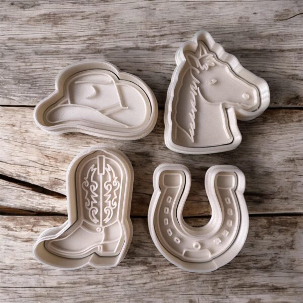 Small Size Cowboy Hat, Booth, Horse, Horse Shoe Cookie Cutter + Stamp - Image 2